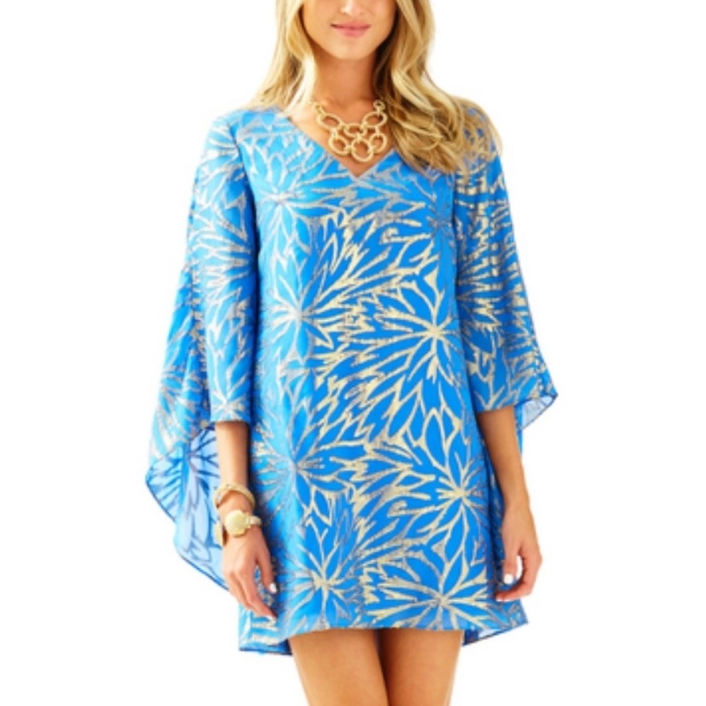 Lilly Pulitzer Miri Silk Caftan Dress • Lapis Blue Palm Burst Clip Jacquard